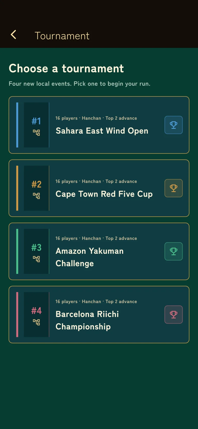 Tile Tempo tournament selection with four named events